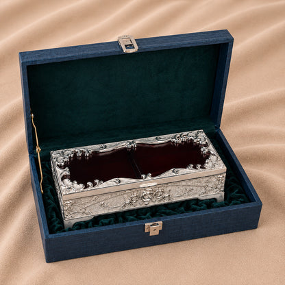 Diviniti German Silver Decorative 2-in-1 Box | Premium Wedding, Festive & Corporate Gift Box – White Finish