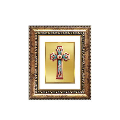 Diviniti 24K Gold Plated Holy Cross Divine Table Top Frame for Home Mandir & Office Decor | Luxury Spiritual Gift