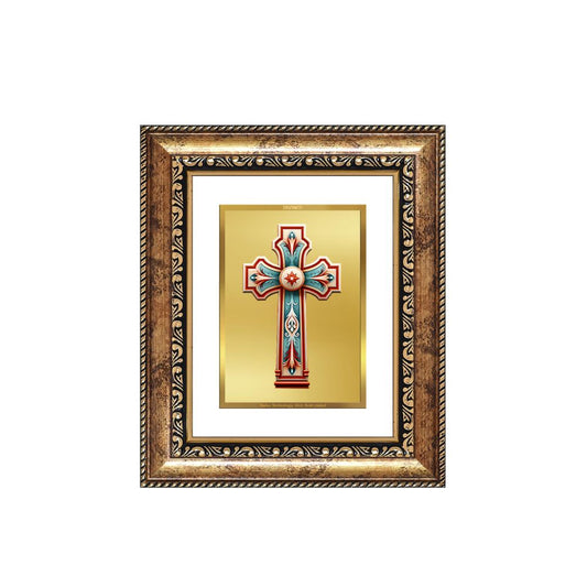 Diviniti 24K Gold Plated Holy Cross Divine Table Top Frame for Home Mandir & Office Decor | Luxury Spiritual Gift