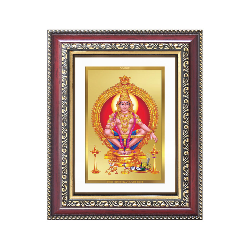 Diviniti 24K Gold Plated Ayyappan Divine Wall and Table Top Frame for Home Mandir & Office Decor | Luxury Spiritual Gift