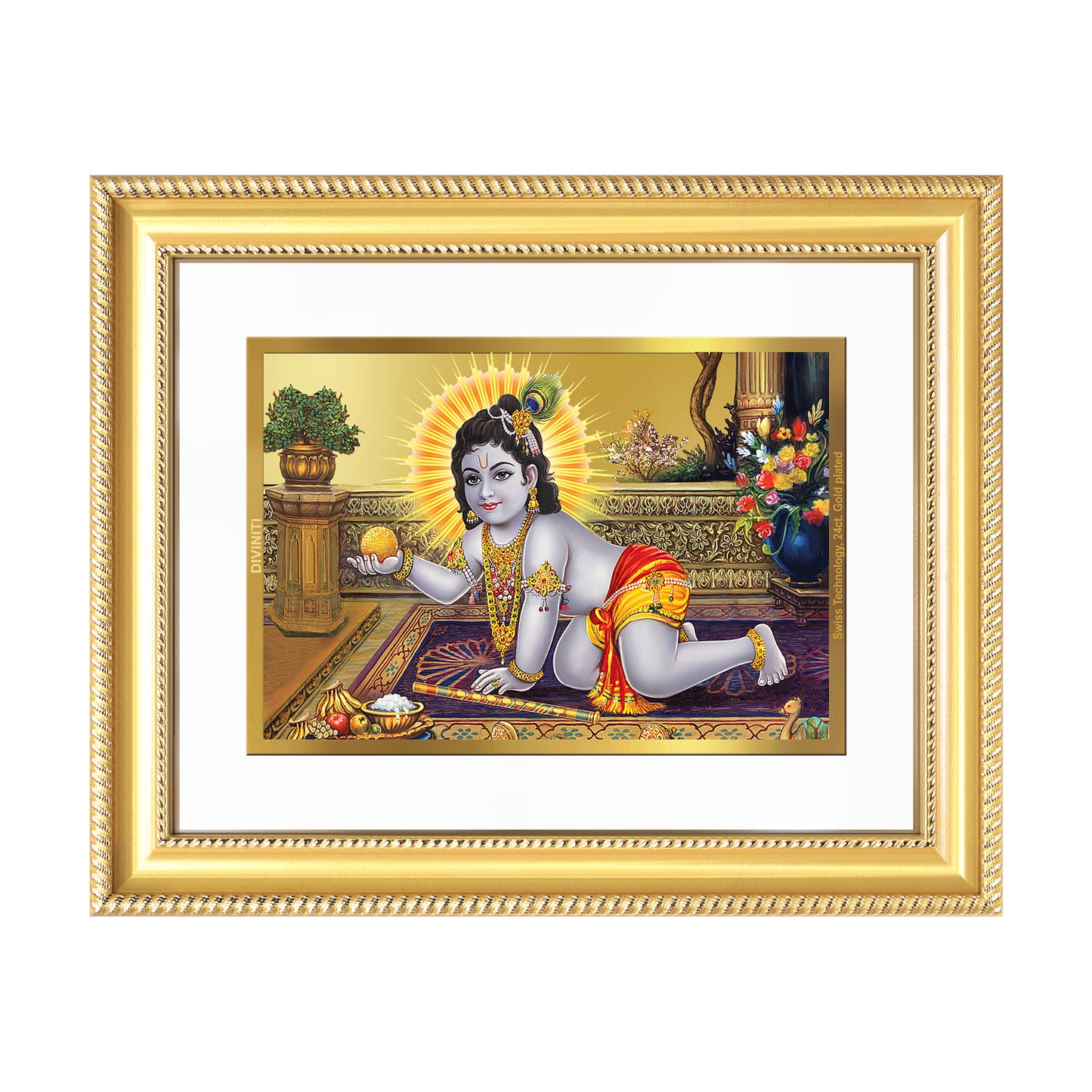 Diviniti 24K Gold Plated Laddu Gopal (Classic) Divine Wall Frame for Home Mandir & Office Decor | Luxury Spiritual Gift