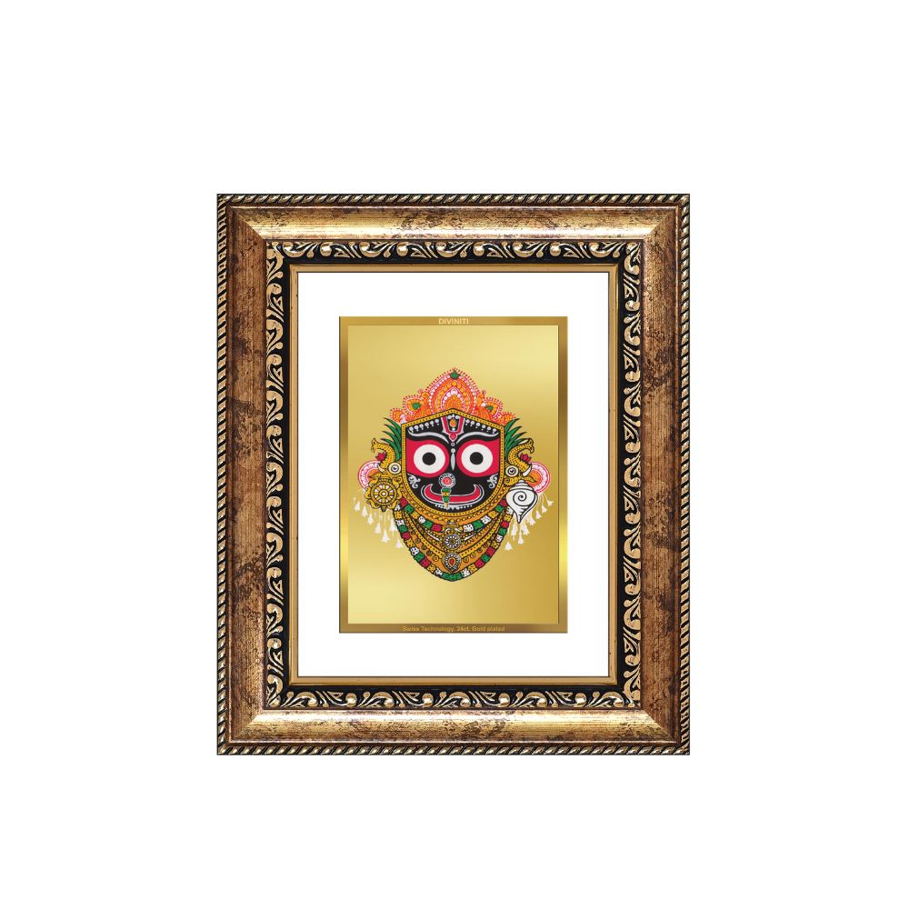 Diviniti 24K Gold Plated Jagannath Divine Table Top Frame for Home Mandir & Office Decor | Luxury Spiritual Gift