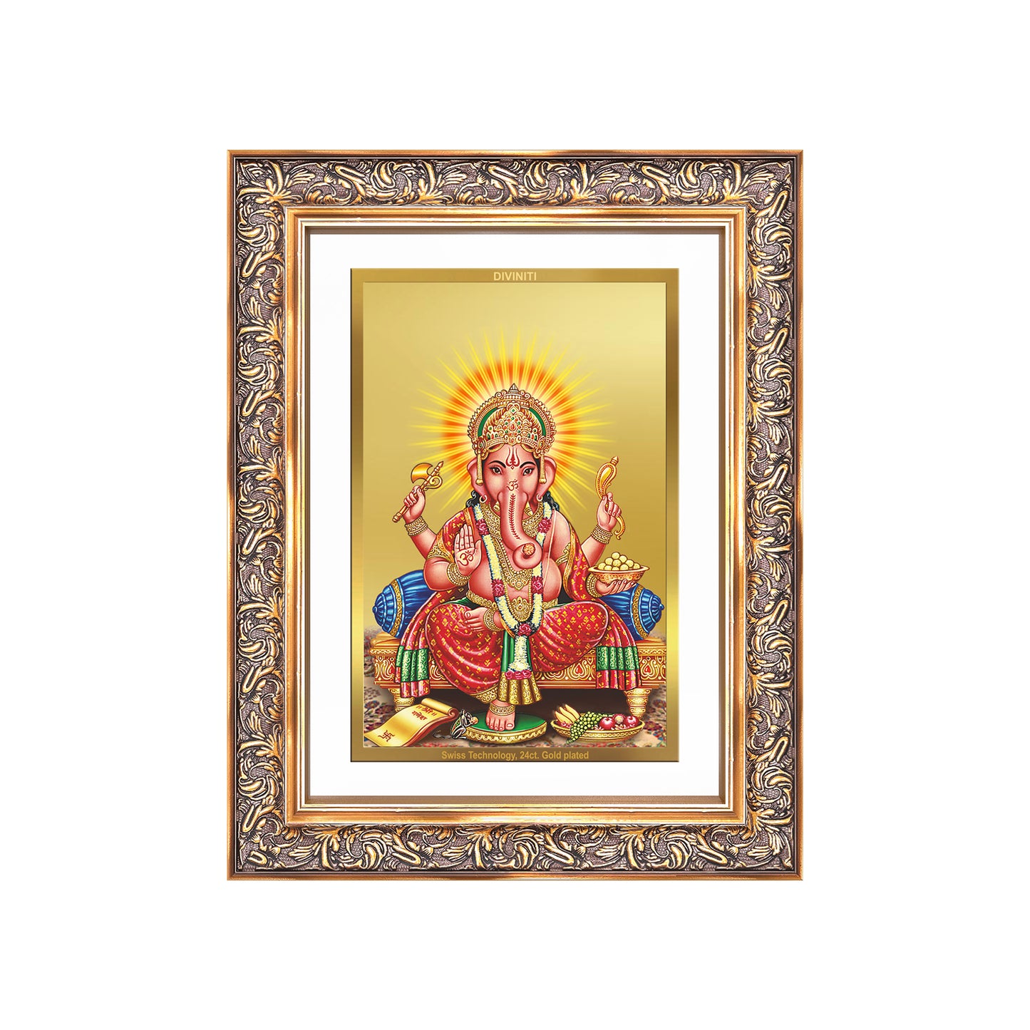 Diviniti 24K Gold Plated Ganesha (Classic) Divine Wall Frame for Home Mandir & Office Decor | Luxury Spiritual Gift