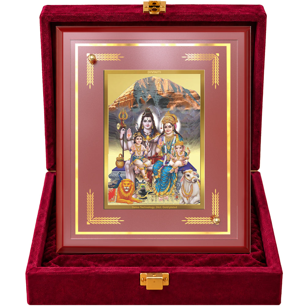 24K Gold-Plated Shiva Parivar MDF Frame | Premium Gift Box | 26x20 CM