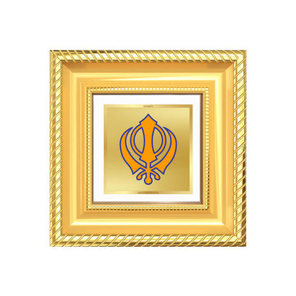 Diviniti Khanda Sahib Symbol Tabletop Photo Frame in 24K Gold Plated Foil | Strength, Unity & Spiritual Power | DG015S1A (10x10 CM)