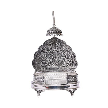 Pure Silver Singhasan Mandir Antique Temple Divine Décor Vintage Handcrafted Pooja Stand (17x18.5x26 cm,669.5g )