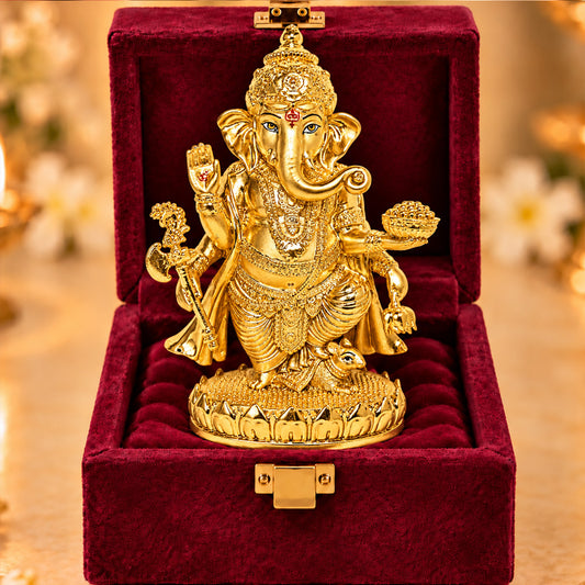 24K Gold-Plated Lord Ganesha Idol | Premium Gift Box | 19.5x13 CM