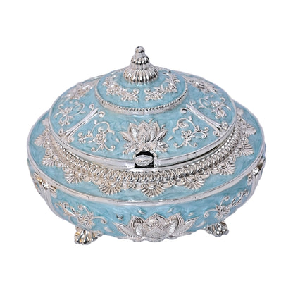 999 Silver Plated Sugar Bowl | Antique Finish Decorative Tabletop Blue Bowl for Decor and Gifting
