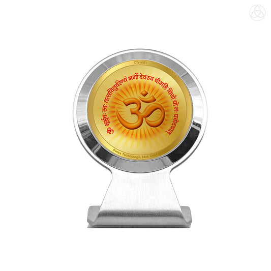 Om & Gayatri Mantra | Sacred Symbols & Chant | Divine Spiritual Energy For Tabletop Frame in 24K Gold Plated Foil
