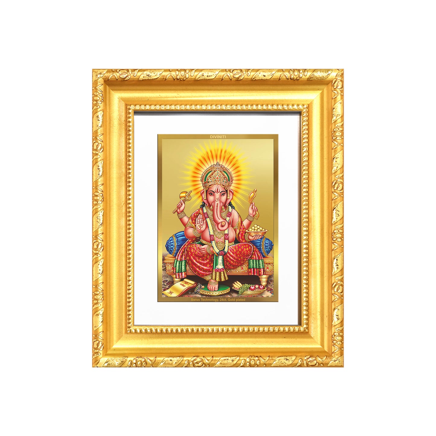 Diviniti 24K Gold Plated Ganesha |Divine Table Top Frame for Home Mandir & Office Decor | Luxury Spiritual Gift