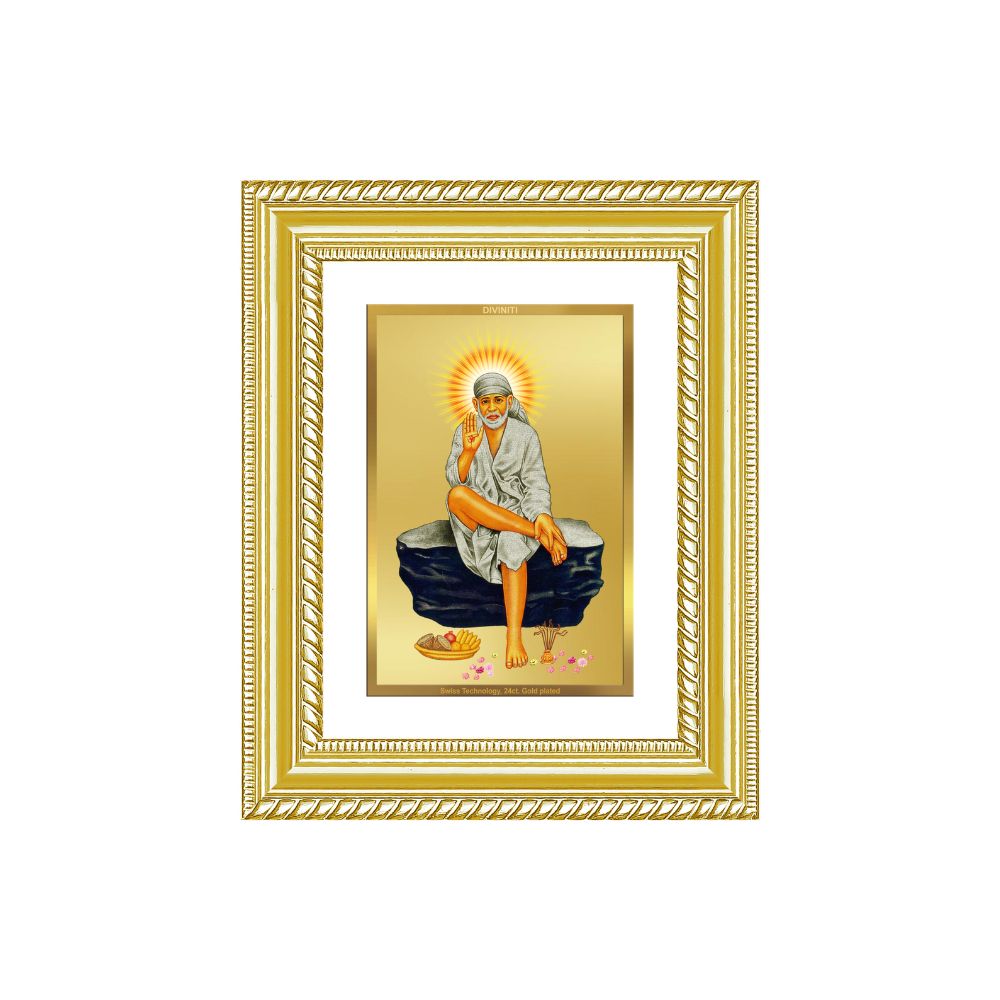 Diviniti 24K Gold Plated Sai Baba (Classic) Divine Wall and Table Top Frame for Home Mandir & Office Decor | Luxury Spiritual Gift