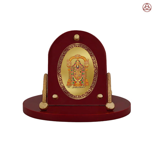 Tirupati Balaji – Lord Venkateshwara 24K Gold Plated Divine Photo Frame for Car Dashboard, Home Décor & Tabletop | Blessings of Wealth, Prosperity & Protection