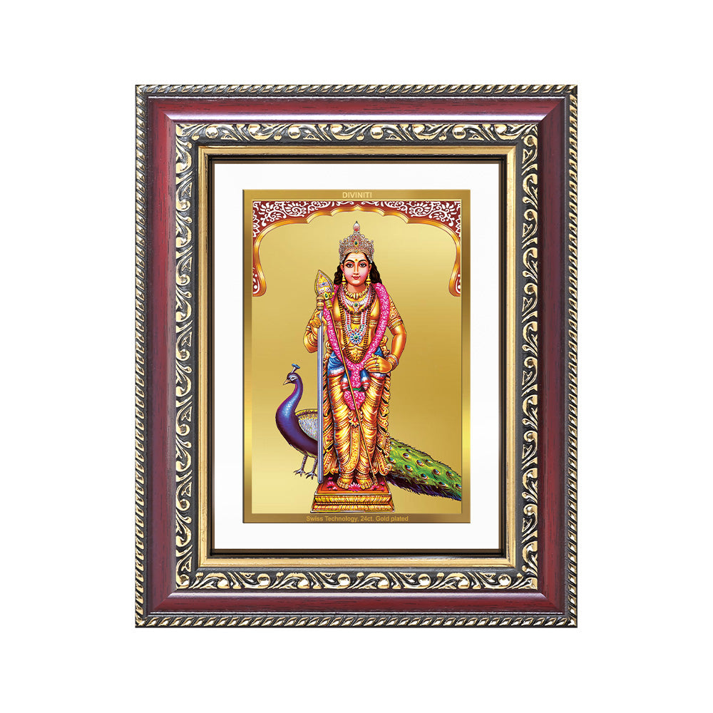 Diviniti 24K Gold Plated Murugan (Classic) Divine Wall and Table Top Frame for Home Mandir & Office Decor | Luxury Spiritual Gift