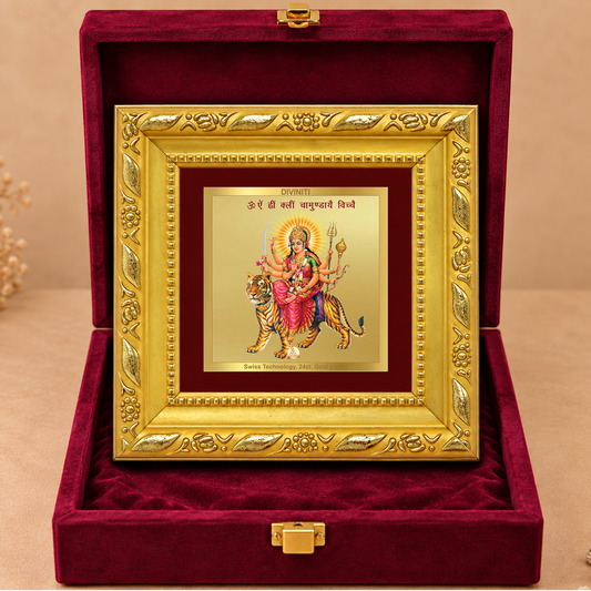24K Gold-Plated Durga Mata Frame | Premium Gift Box | 10x10 CM