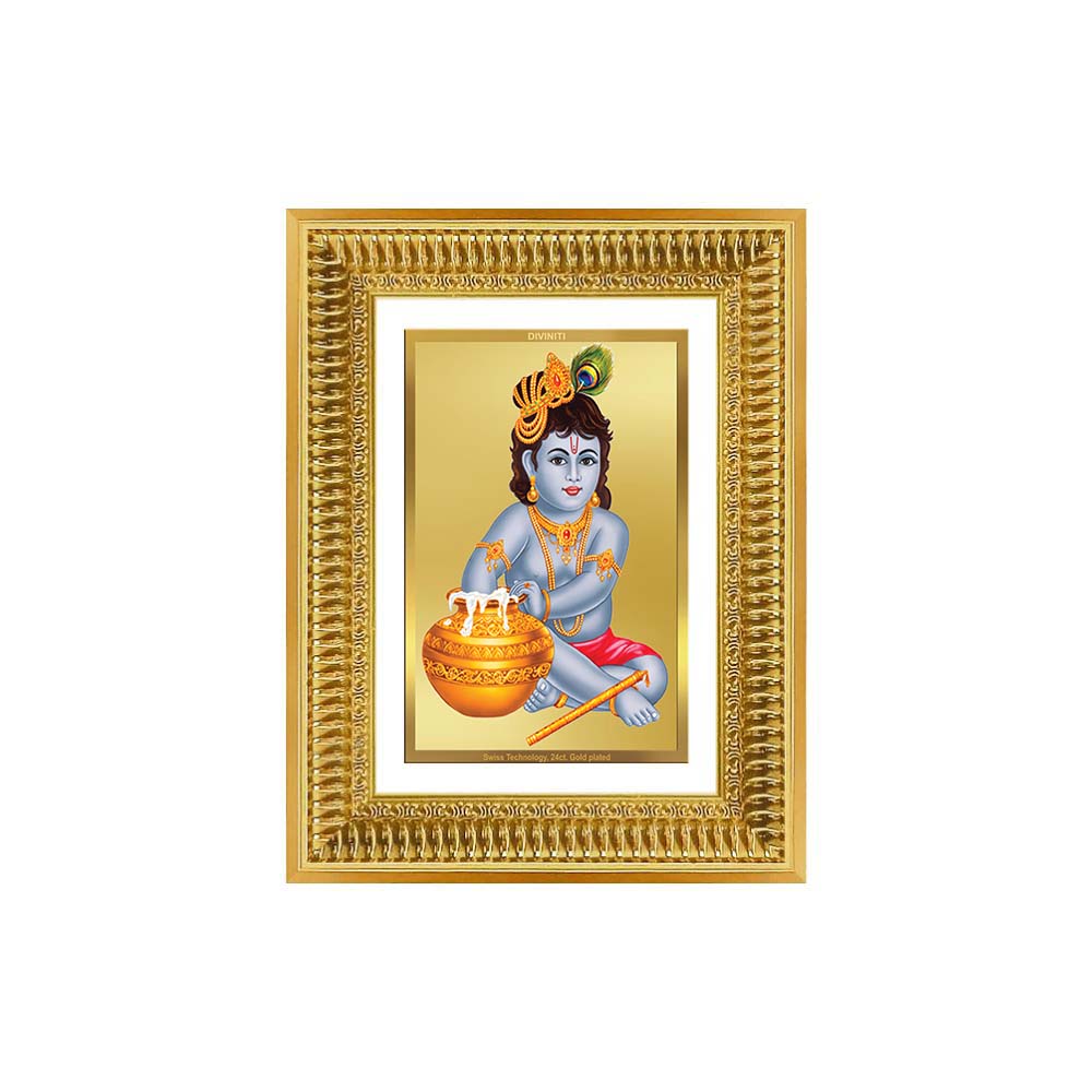 Diviniti 24K Gold Plated Bal Gopal Divine Wall Frame for Home Mandir & Office Decor | Luxury Spiritual Gift