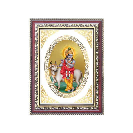 Lord Krishna with Cow | Divine Wall & Tabletop Royal Photo Frame in 24K Gold Plated Foil