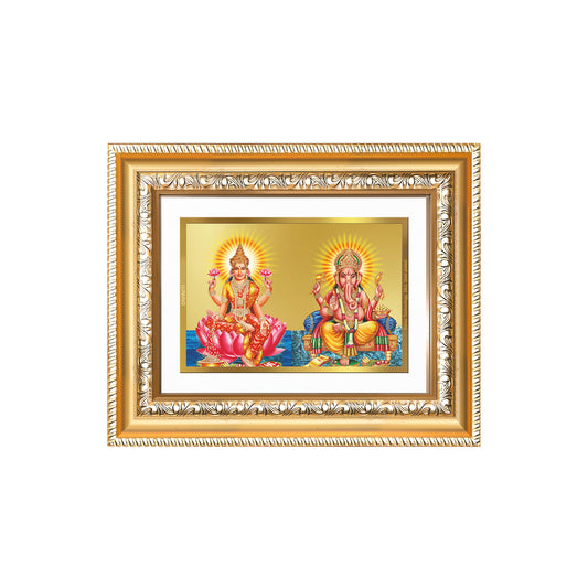 Diviniti 24K Gold Plated Lakshmi Ganesha (Classic) Divine Wall and Table Top Frame for Home Mandir & Office Decor | Luxury Spiritual Gift