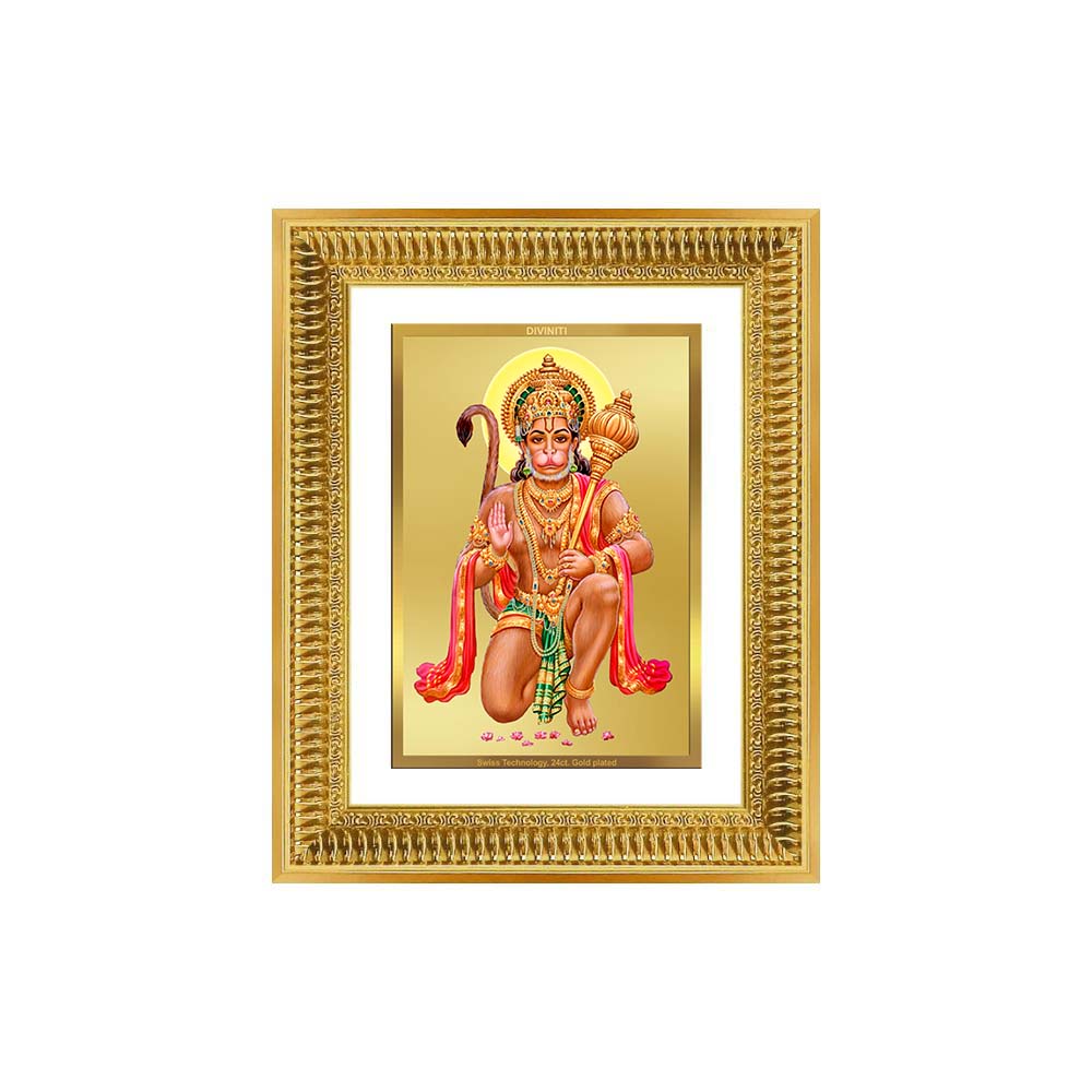 Diviniti 24K Gold Plated Hanuman With Blessings (Classic) Divine Wall Frame for Home Mandir & Office Decor | Luxury Spiritual Gift