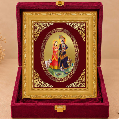 24K Gold-Plated Radha Krishna with Cow Frame | Premium Gift Box | 21.5x17.5 CM
