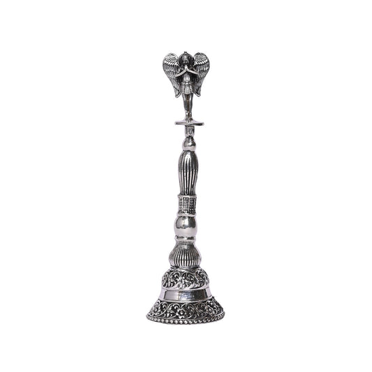 Pure Silver Puja Bell Handcrafted Temple Bells, Sacred Ritual Decor, Vintage Spiritual Art (3.5x12 cm,81g)