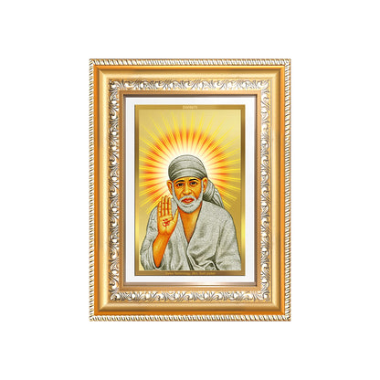 Diviniti 24K Gold Plated Sai Baba With Blessings (Classic) Divine Wall Frame for Home Mandir & Office Decor | Luxury Spiritual Gift