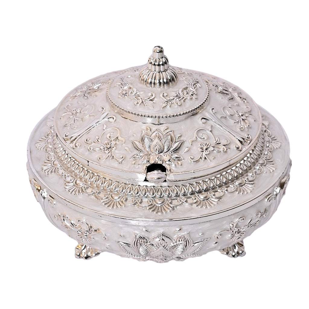 999 Silver Plated Sugar Bowl | Antique Finish Decorative Tabletop White Bowl for Decor and Gifting
