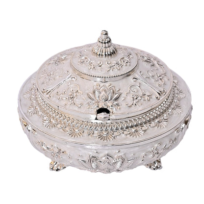 999 Silver Plated Sugar Bowl | Antique Finish Decorative Tabletop White Bowl for Decor and Gifting