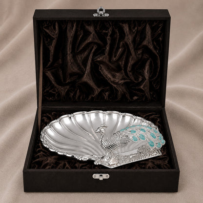 Diviniti Peacock German Silver Dry Fruit Bowl with Gift Box