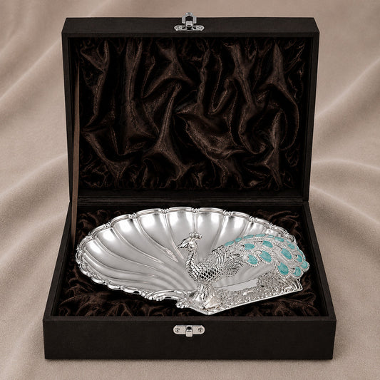 Diviniti Peacock German Silver Dry Fruit Bowl with Gift Box