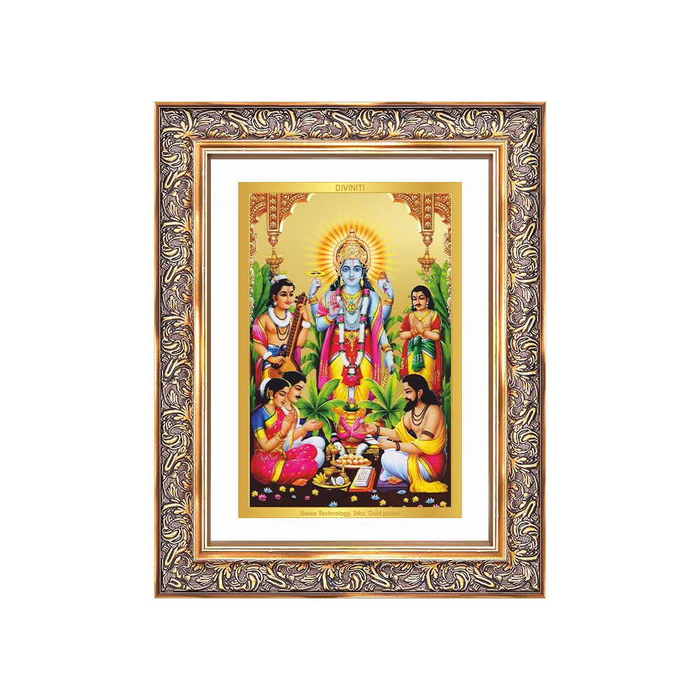 Diviniti 24K Gold Plated Satyanarayan (Classic) Divine Wall Frame for Home Mandir & Office Decor | Luxury Spiritual Gift