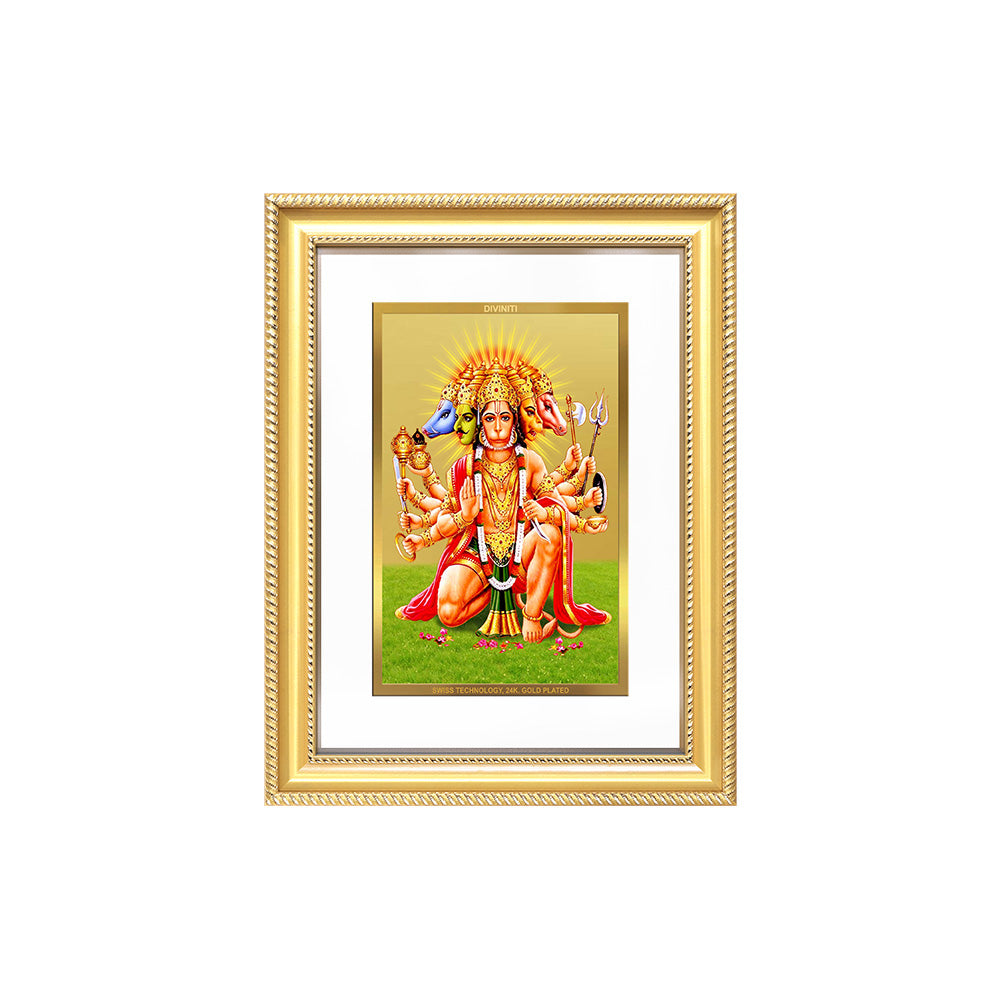 Diviniti 24K Gold Plated Panchmukhi Hanuman (Classic) Divine Wall Frame for Home Mandir & Office Decor | Luxury Spiritual Gift