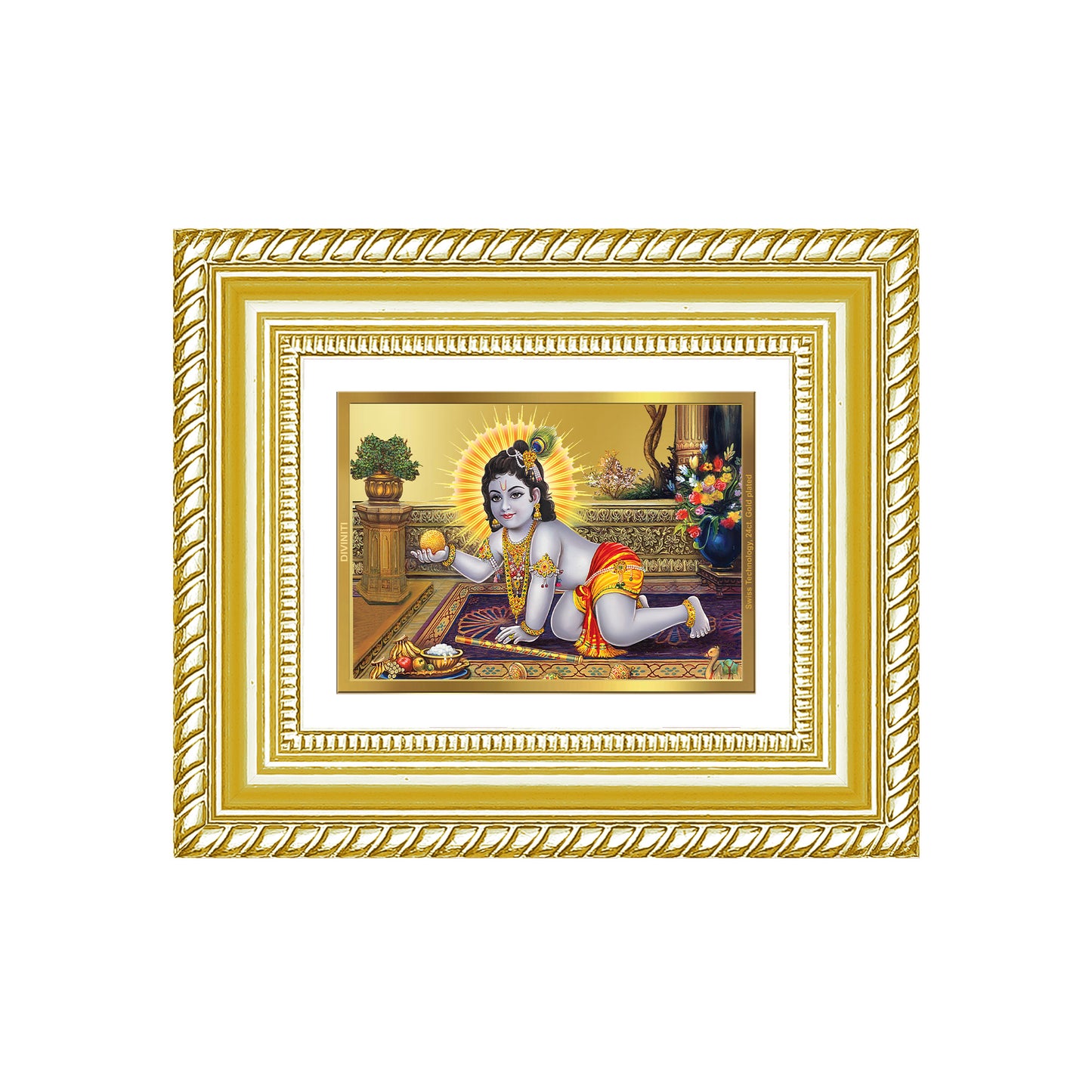 Diviniti 24K Gold Plated Laddu Gopal Divine Table Top Frame for Home Mandir & Office Decor | Luxury Spiritual Gift