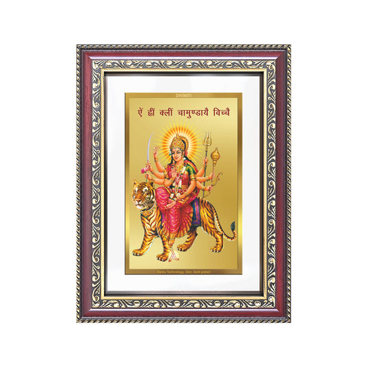 Diviniti 24K Gold Plated Durga With Mantra (Classic) Divine Wall Frame for Home Mandir & Office Decor | Luxury Spiritual Gift