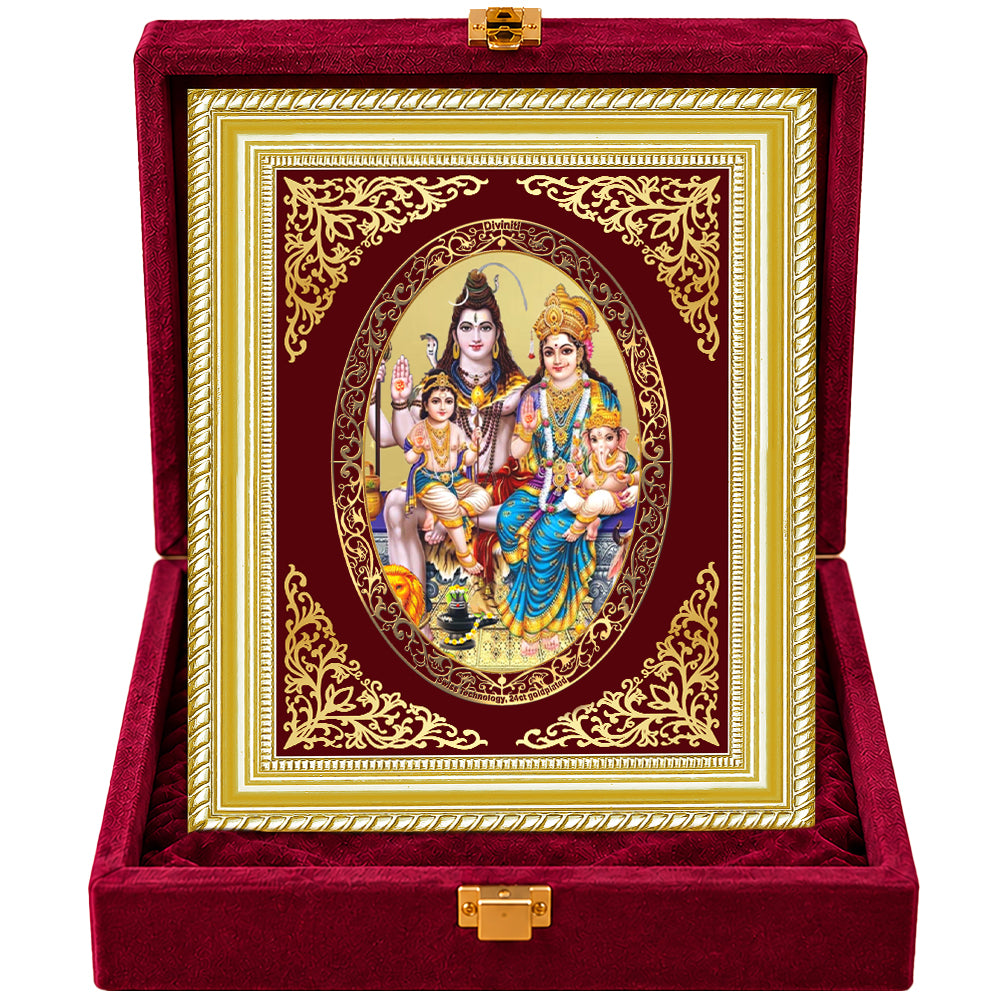24K Gold-Plated Shiva Parivaar Frame | Premium Gift Box | 35x27 CM