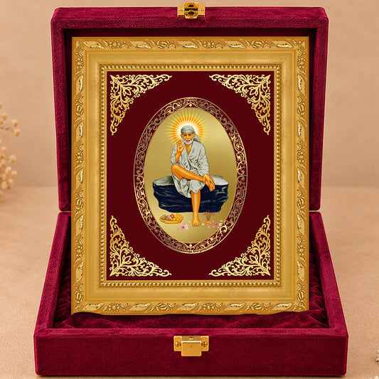 24K Gold-Plated Sai Baba Frame | Premium Gift Box | 16x13.5 CM