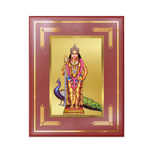 Lord Murugan | Divine Warrior God Wall Mount Photo Frame in 24K Gold Plated Foil