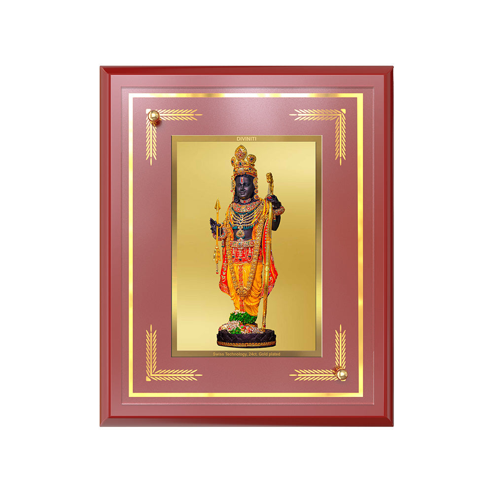 Ram Lalla with Arch | Divine Child of Lord Ram at Ayodhya Temple Wall and Tabletop Photo Frame in 24K Gold Plated Foil