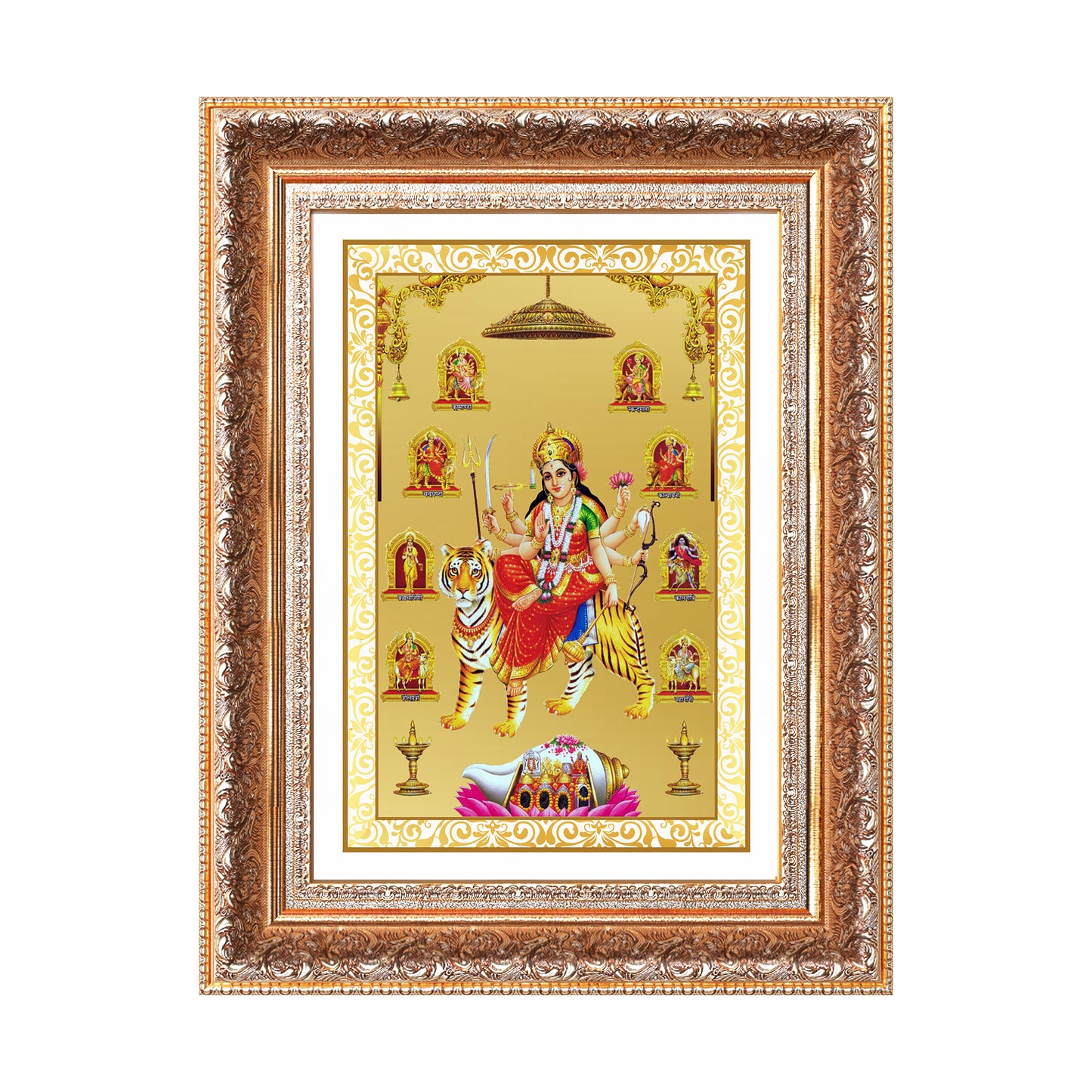 Durga Nav Durga | Goddess Durga in Her Nine Divine forms Wall Mount Photo Frame in 24K Gold Plated Foil