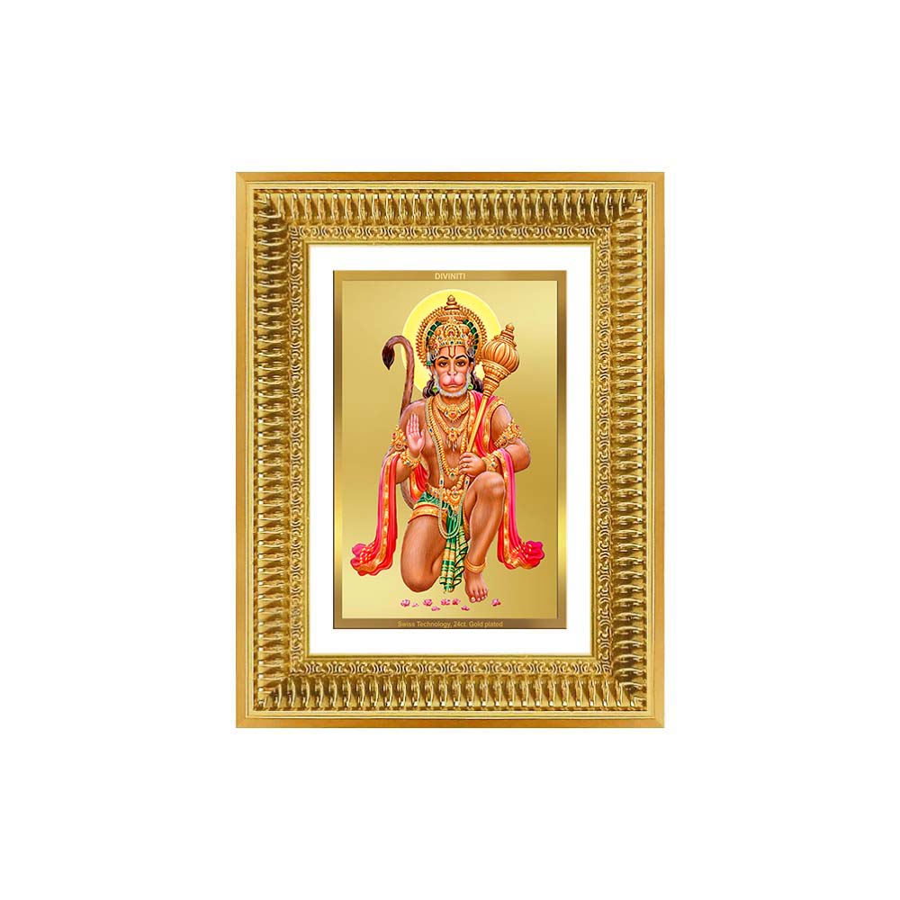 Diviniti 24K Gold Plated Hanuman With Blessings (Classic) Divine Wall Frame for Home Mandir & Office Decor | Luxury Spiritual Gift