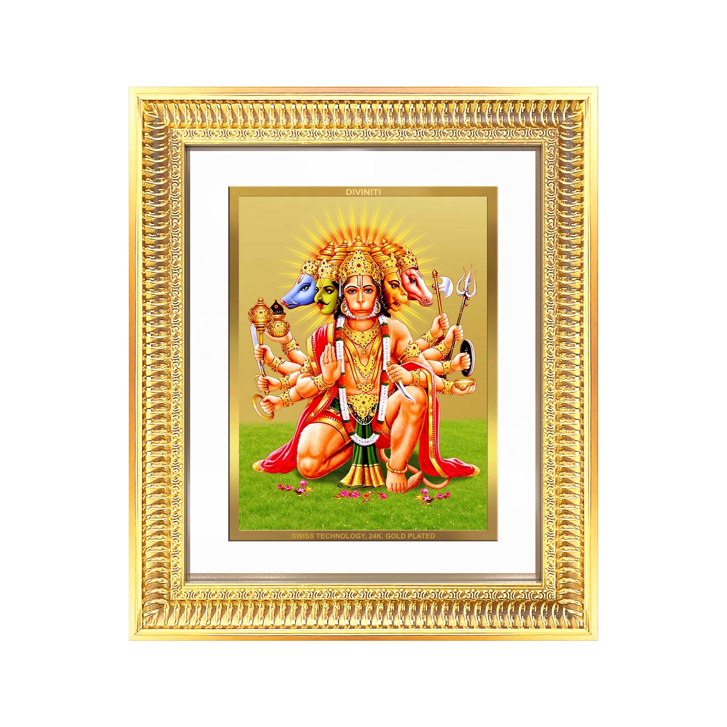 Diviniti 24K Gold Plated Panchmukhi Hanuman (Classic) Divine Wall Frame for Home Mandir & Office Decor | Luxury Spiritual Gift