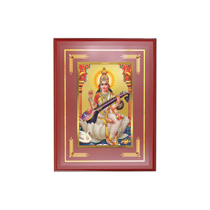 Diviniti Saraswati Mata Wall Photo Frame in 24K Gold Plated Foil | Wisdom, Knowledge & Divine Inspiration