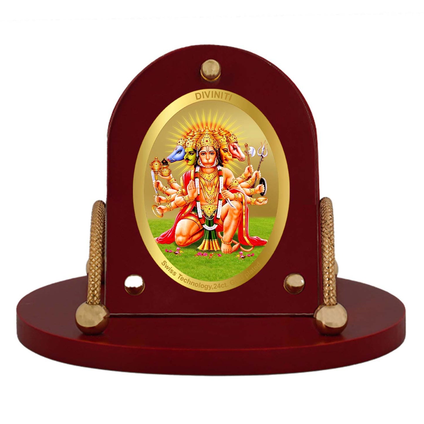 Diviniti 24K Gold Plated Foil Panchmukhi Hanuman Frame for Car Dashboard, Home Decor, Table & Office (8 CM x 9 CM)