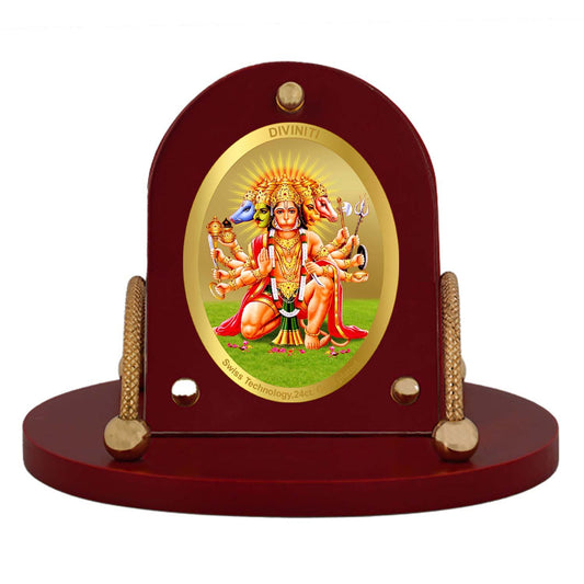Diviniti 24K Gold Plated Foil Panchmukhi Hanuman Frame for Car Dashboard, Home Decor, Table & Office (8 CM x 9 CM)