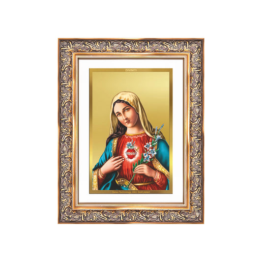 Diviniti 24K Gold Plated Mother Mary (Classic) Divine Wall Frame for Home Mandir & Office Decor | Luxury Spiritual Gift