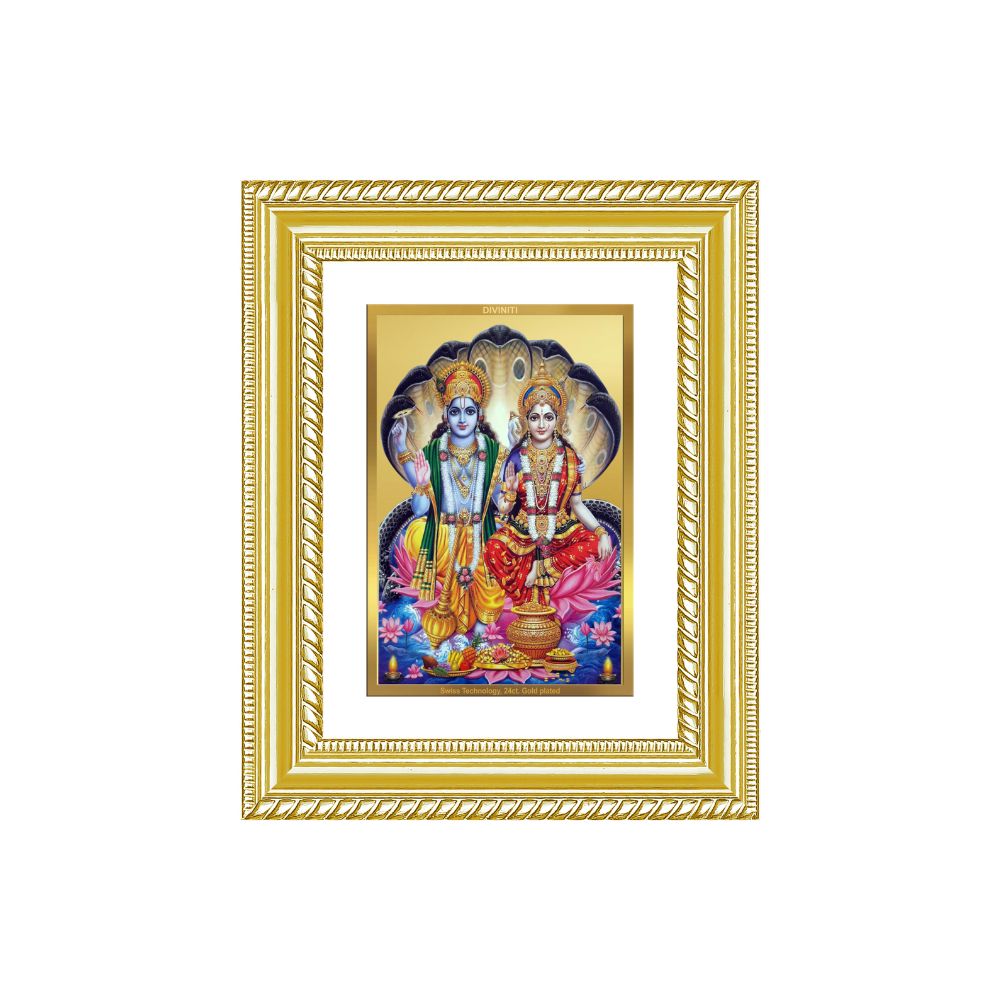 Diviniti 24K Gold Plated Vishnu Lakshmi (Classic) Divine Wall and Table Top Frame for Home Mandir & Office Decor | Luxury Spiritual Gift