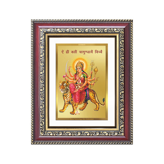Diviniti 24K Gold Plated Durga With Mantra (Classic) Divine Wall and Table Top Frame for Home Mandir & Office Decor | Luxury Spiritual Gift