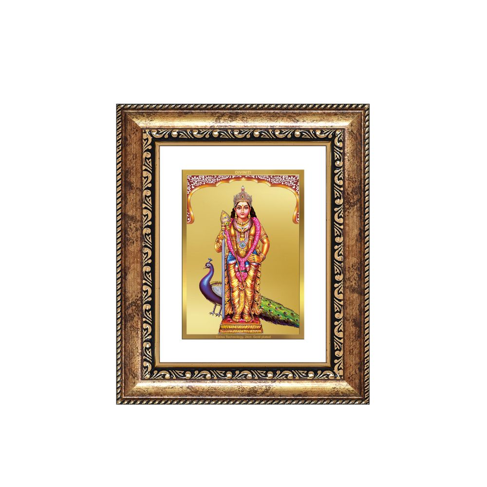 Diviniti 24K Gold Plated Murugan Divine Table Top Frame for Home Mandir & Office Decor | Luxury Spiritual Gift