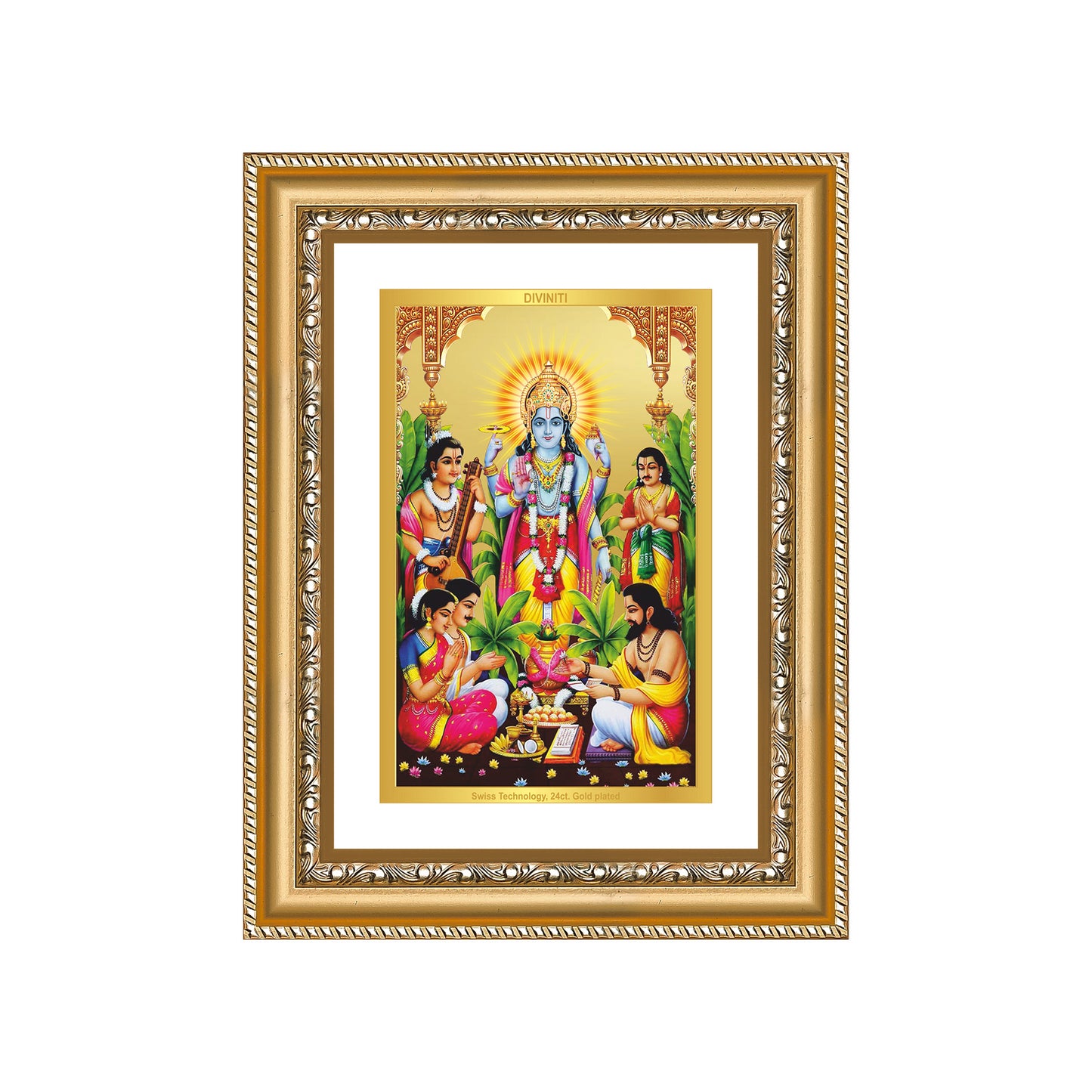 Diviniti 24K Gold Plated Satyanarayan (Classic) Divine Wall Frame for Home Mandir & Office Decor | Luxury Spiritual Gift