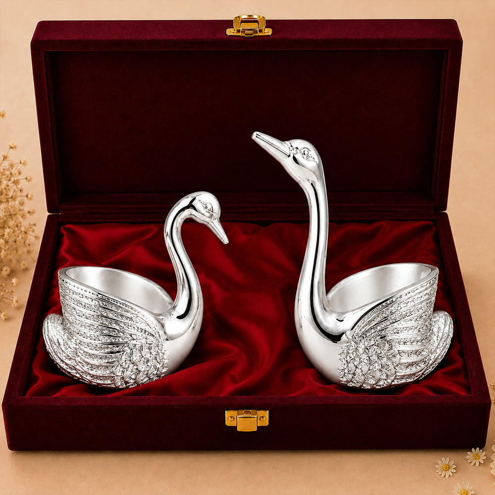 999 Silver-Plated Swan Candle Stand Pair | Premium Gift Box | 12x10 CM
