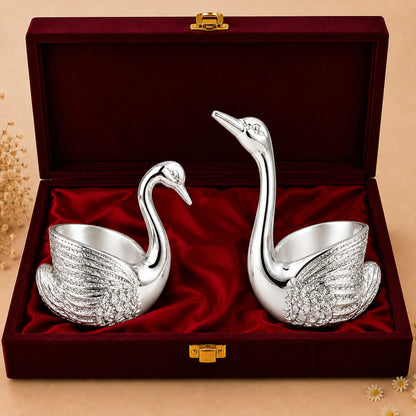 999 Silver-Plated Swan Candle Stand Pair | Premium Gift Box | 12x10 CM